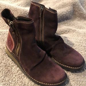 Fly London Monty Suede Leather Zip Wedge Boots.